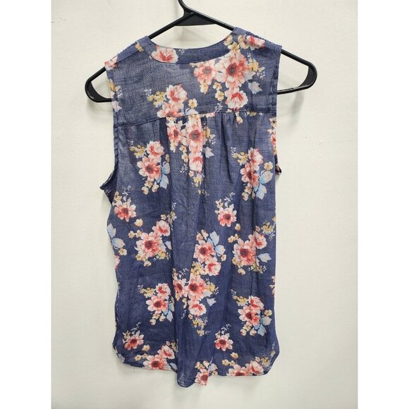 Artesia Womens BOHO Blouse Top Size Small Blue Floral Tassell Tie Sleeveless - Picture 8 of 9